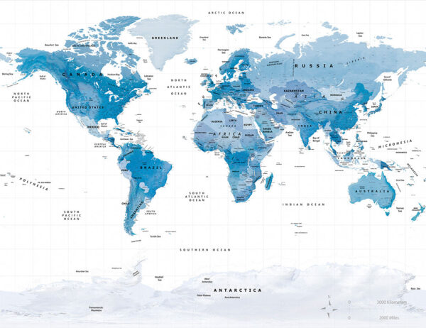 Carta da parati mappa politica del mondo in colore blu