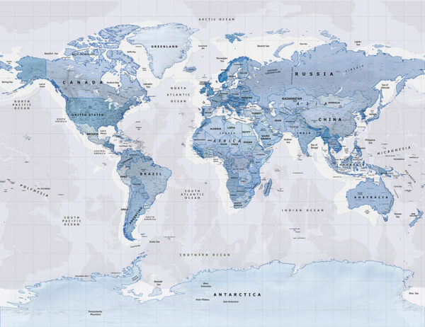 Carta da parati Mappa politica del mondo nei colori del cielo azzurro