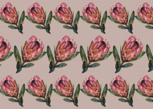 Carta da parati con motivo a fiori di protea dettagliata