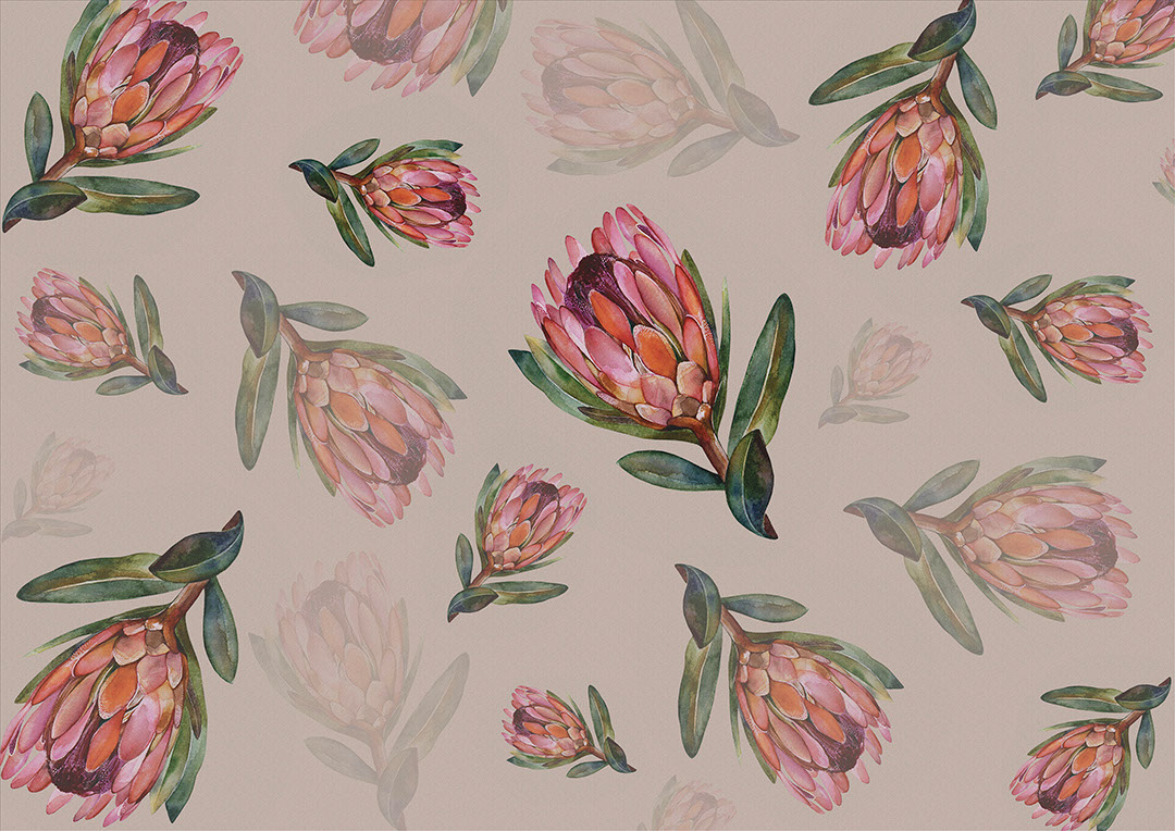 Delicato fiore di protea sullo sfondo beige carta da parati