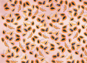 Carta da parati Papaya colorata sullo sfondo rosa