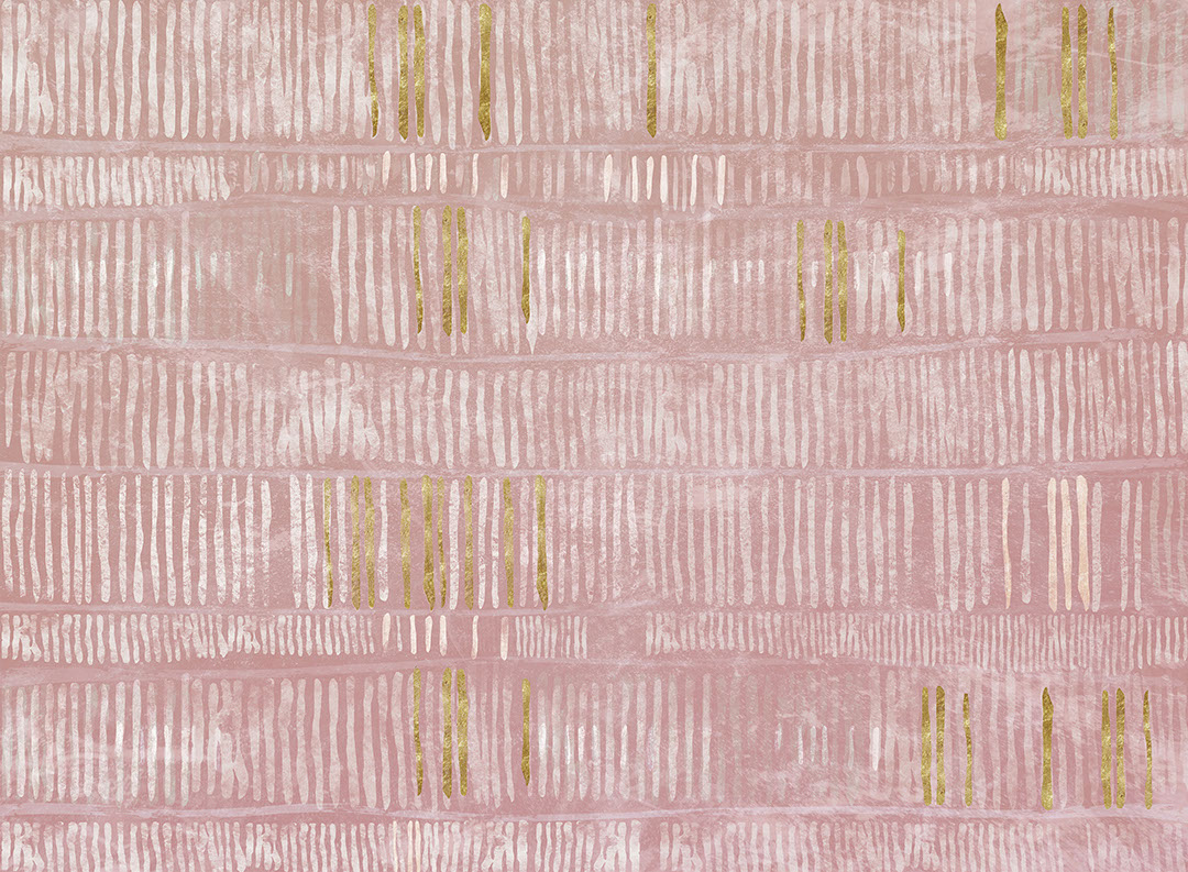 Carta da parati lineare rosa astratta con elementi dorati