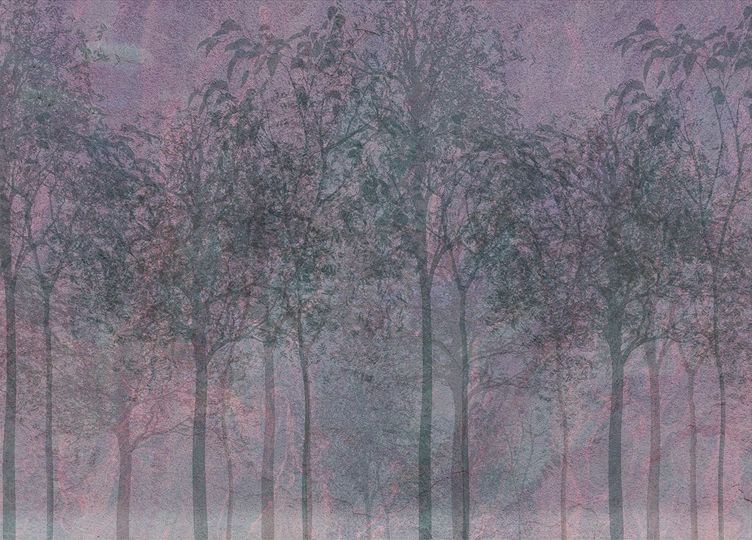 Carta da parati con alberi blu scuro misteriosi