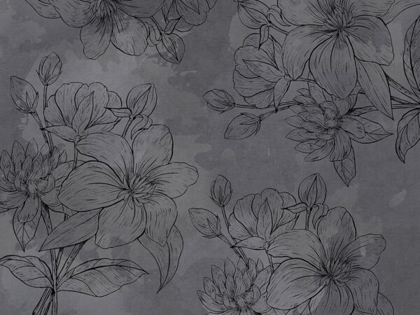 Carta da parati con fiori di magnolia nera in stile line-art