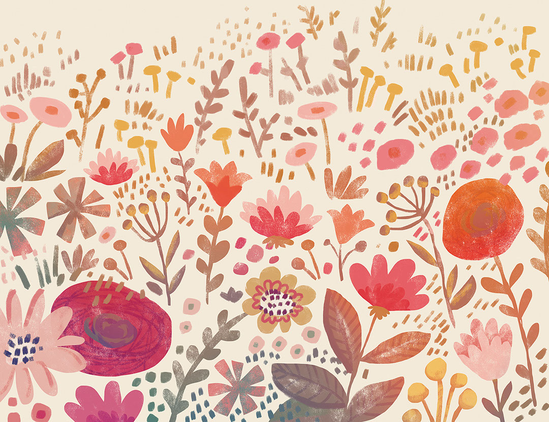 Carta da parati con prato di fiori colorati sfumati