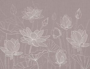 Carta da parati minimalista con fiori di loto d'acqua sullo sfondo rosa polvere