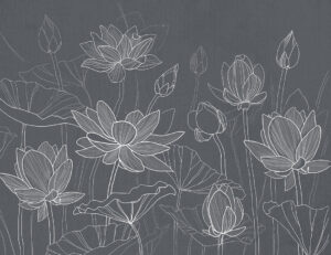 Carta da parati minimalista con fiori di loto d'acqua sullo sfondo grigio