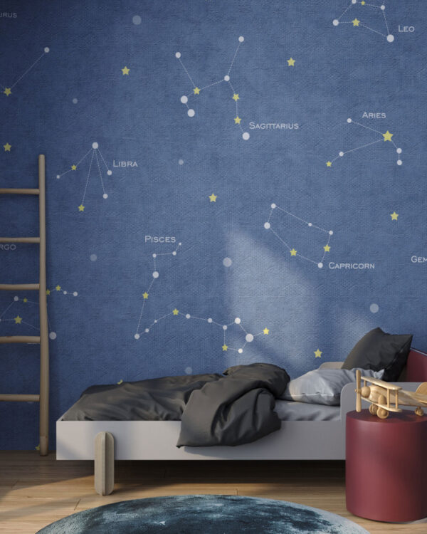 Carta da parati minimalista con mappa del cielo stellato per la cameretta dei bambini