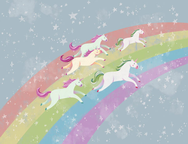 Unicorni sull'arcobaleno nello spazio carta da parati