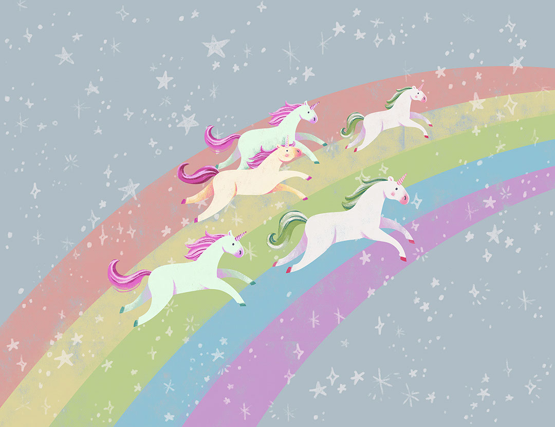 Unicorni sul carta da parati arcobaleno