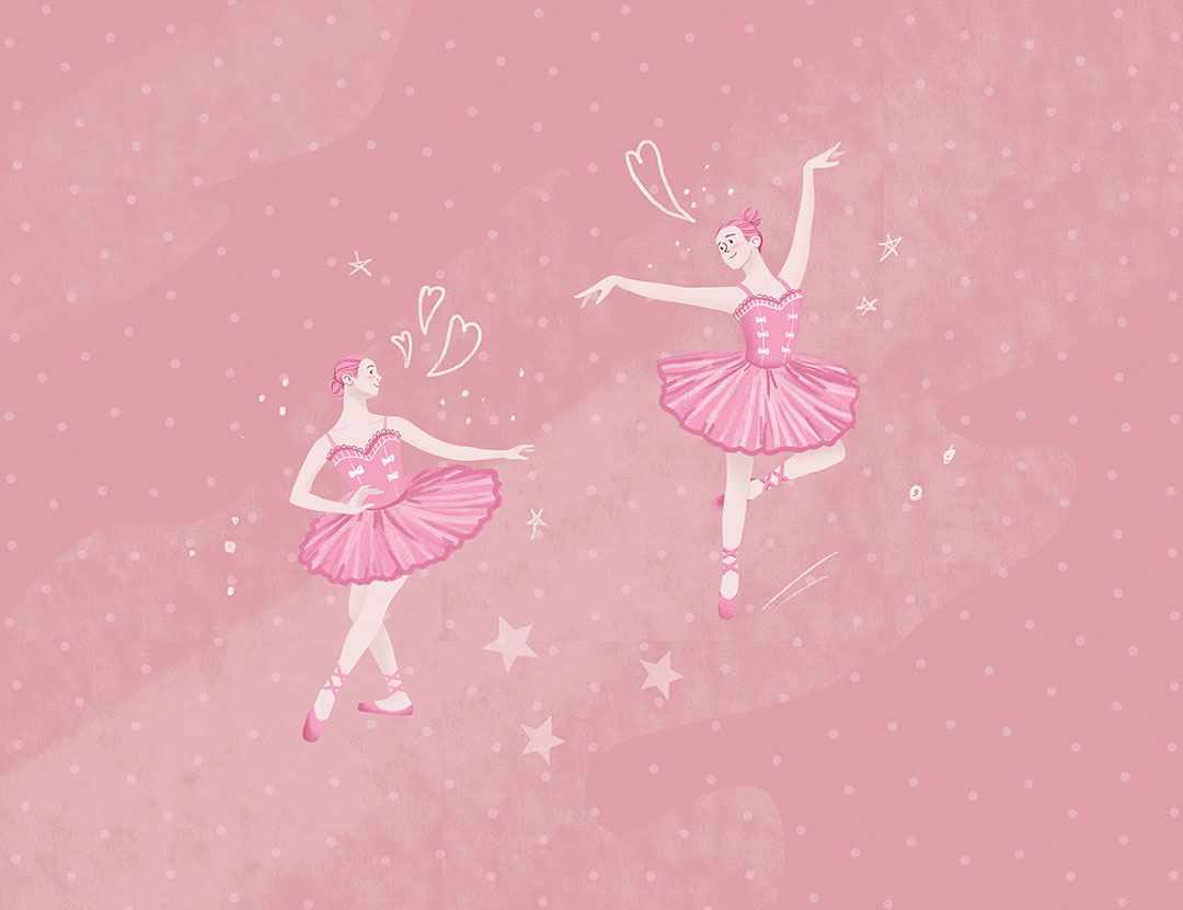 Danza di due ballerine sullo sfondo rosa carta da parati