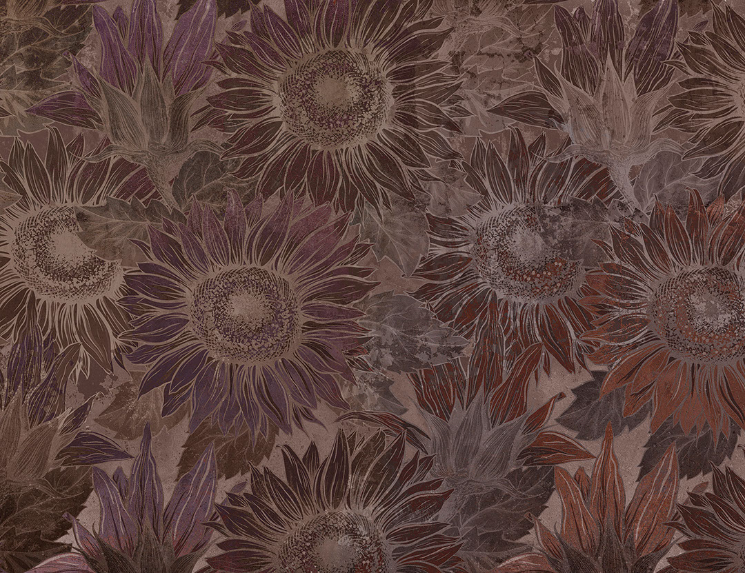 Carta da parati di girasoli di colore rosso scuro