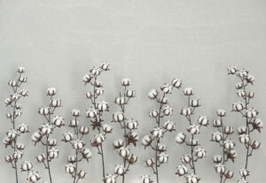 Fiori di cotone sullo sfondo grigio testurizzato carta da parati 3D