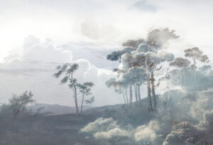 Carta da parati vintage con foresta grigia