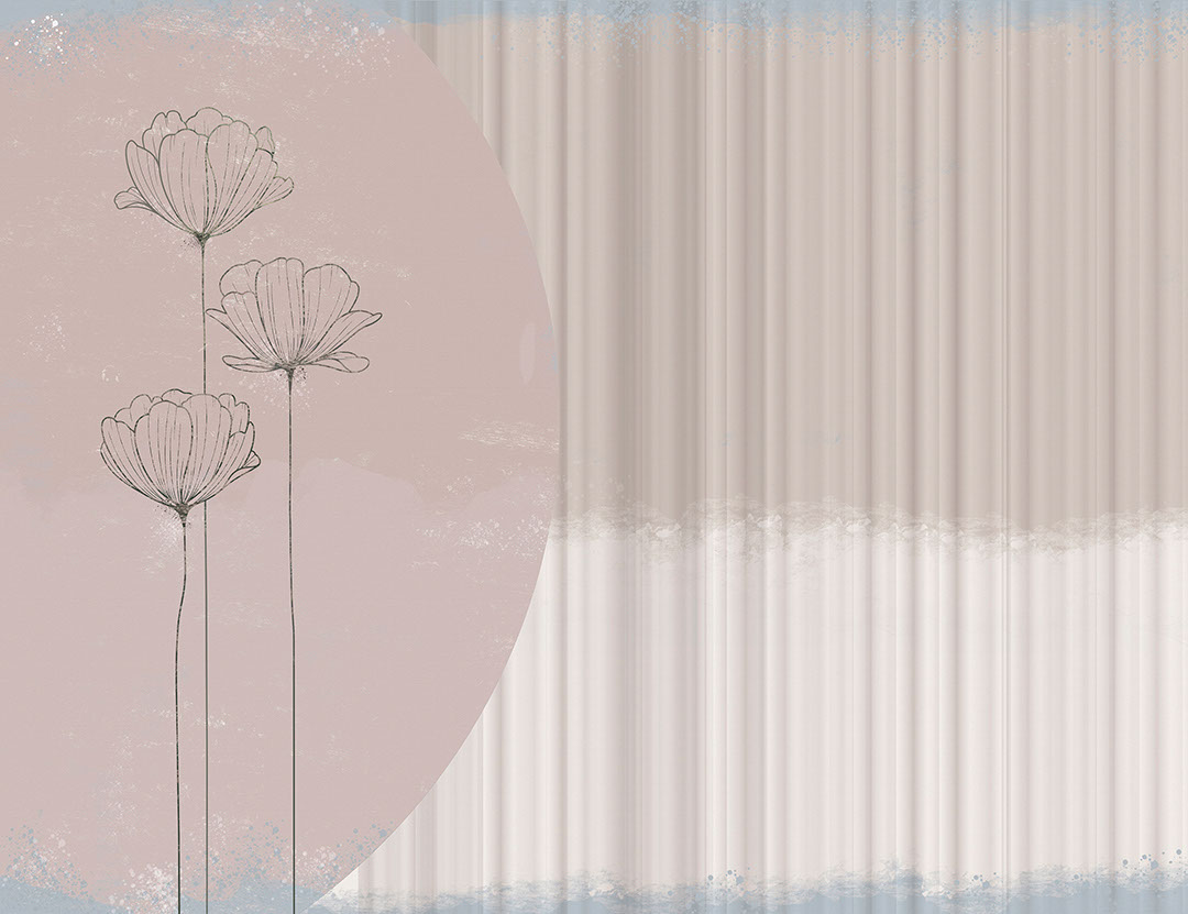 Carta da parati con fiori di loto grafici pastello e strisce 3D