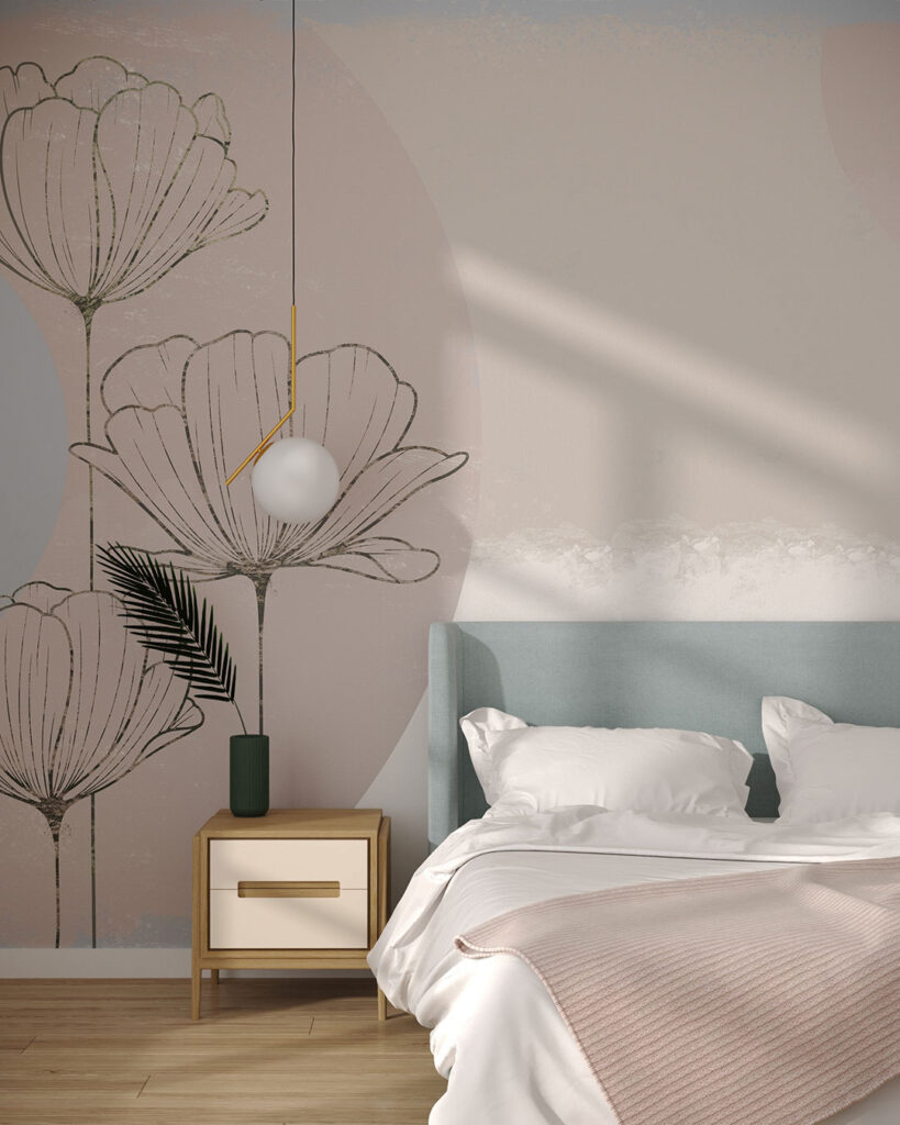 Carta da parati Serafima per la camera da letto - kith2kin.it Delicati fiori di loto grafici con sfondo asimmetrico carta da parati per la camera da letto