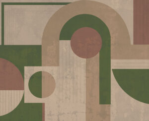 Carta da parati geometrico marrone e verde in stile art deco