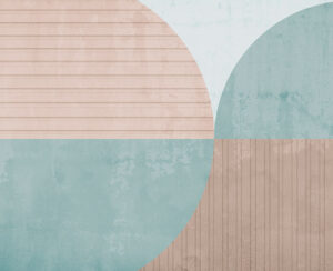 Grande carta da parati con forme geometriche beige e blu