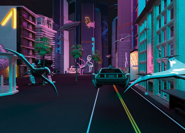 Carta da parati neon città del futuro