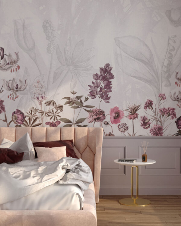 Fiori delicati con modanature in stucco carta da parati per la camera da letto