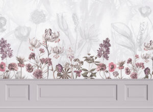 Fiori delicati con modanatura in stucco grigio carta da parati