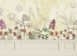 Delicati fiori con modanature in stucco giallo carta da parati
