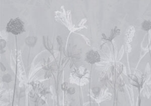 Delicati contorni di fiori su un carta da parati natura di sfondo grigio