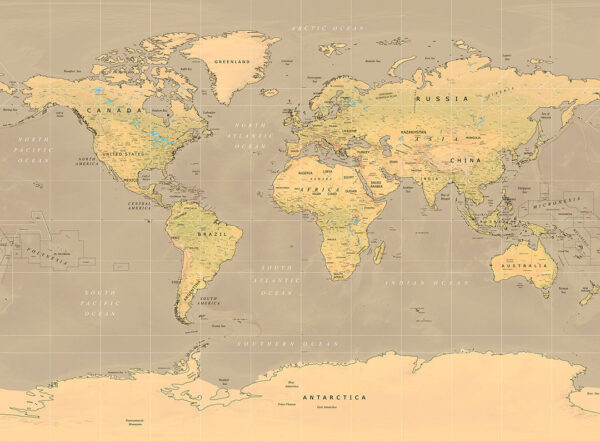 Mappa del mondo vintage carta da parati in colore giallo