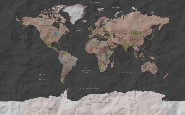 Carta da parati con mappa del mondo con effetto carta stropicciata