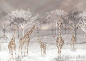 Savana africana con giraffe e colibrì carta da parati natura