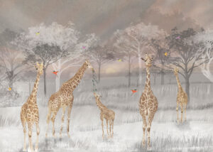 Savana africana con giraffe e colibrì vivaci carta da parati natura