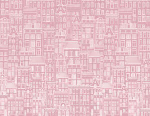 Carta da parati minimalista disegnata a mano con case rosa