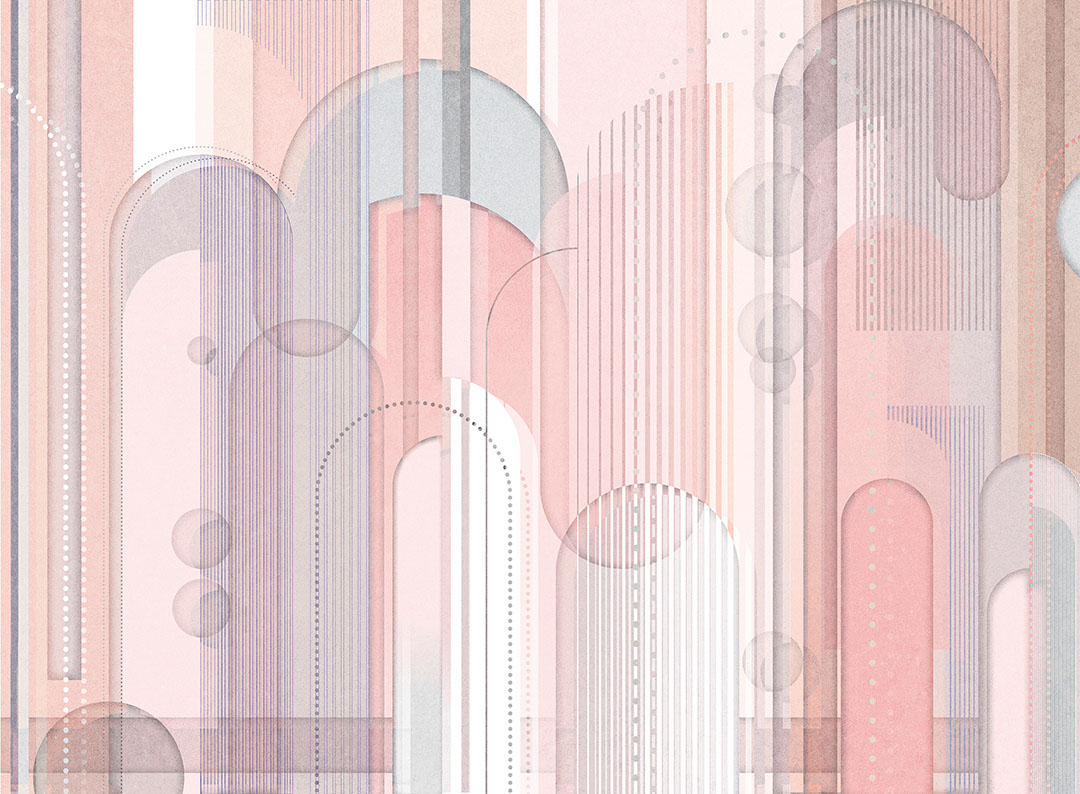 Carta da parati rosa con geometria caotica in stile art déco