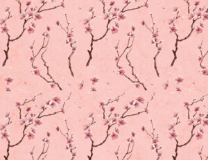 Carta da parati con motivo Sakura rami sullo sfondo rosa