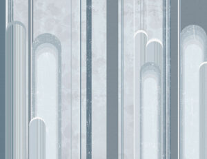 Delicato carta da parati con archi geometrici blu