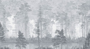 Acquerello foresta in colori grigi carta da parati