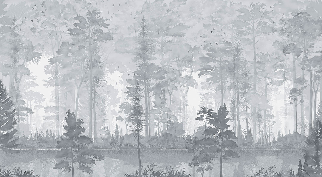 Acquerello foresta in colori grigi carta da parati