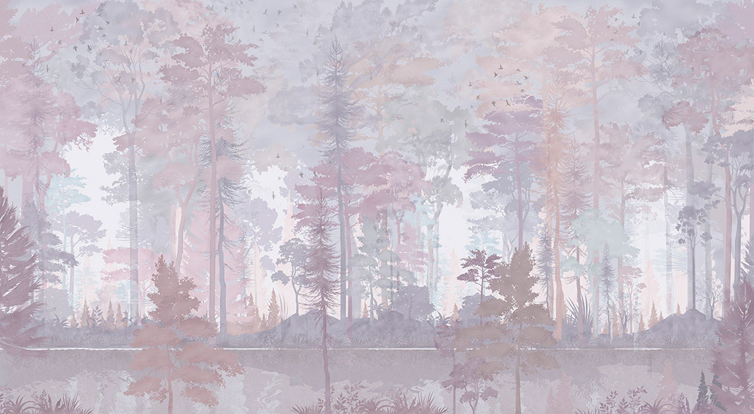 Carta da parati di foresta acquerello in colori viola