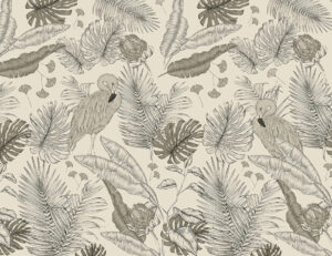 Fenicotteri grafici in foglie tropicali carta da parati in bianco e nero