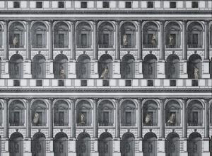 Archi gotici grigi con gufi carta da parati