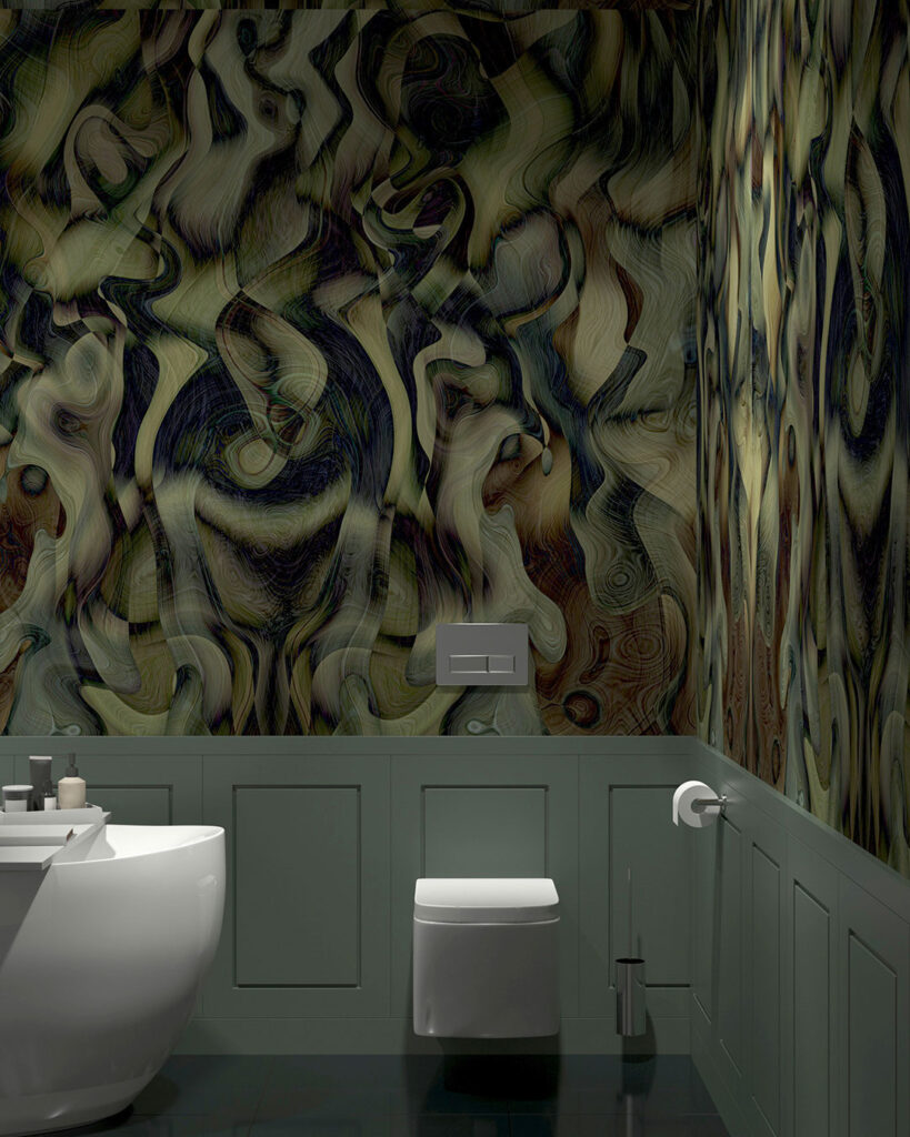 Carta da parati Skive per il bagno - kith2kin.it Carta da parati surrealista verde scuro con gradiente per il bagno