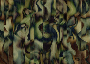 Carta da parati moderno con gradiente surrealista verde scuro con strisce