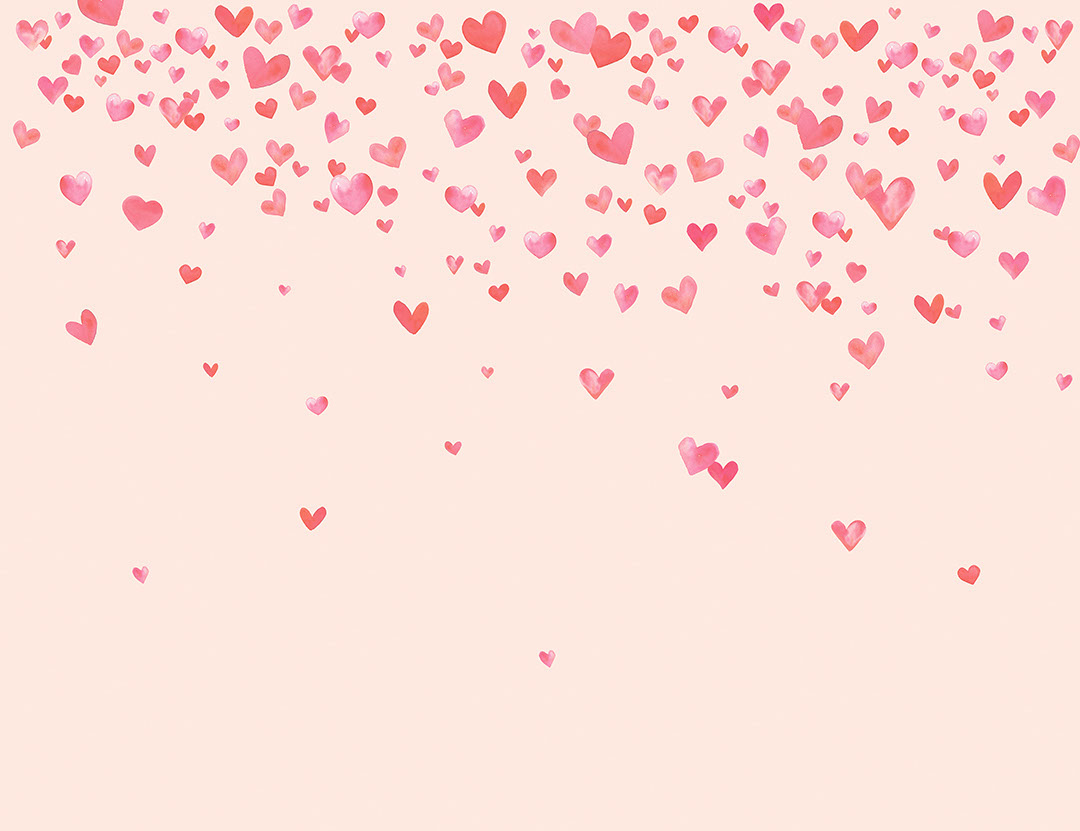 Grazioso carta da parati per bambini con cuori ad acquerello sfumati sullo sfondo rosa