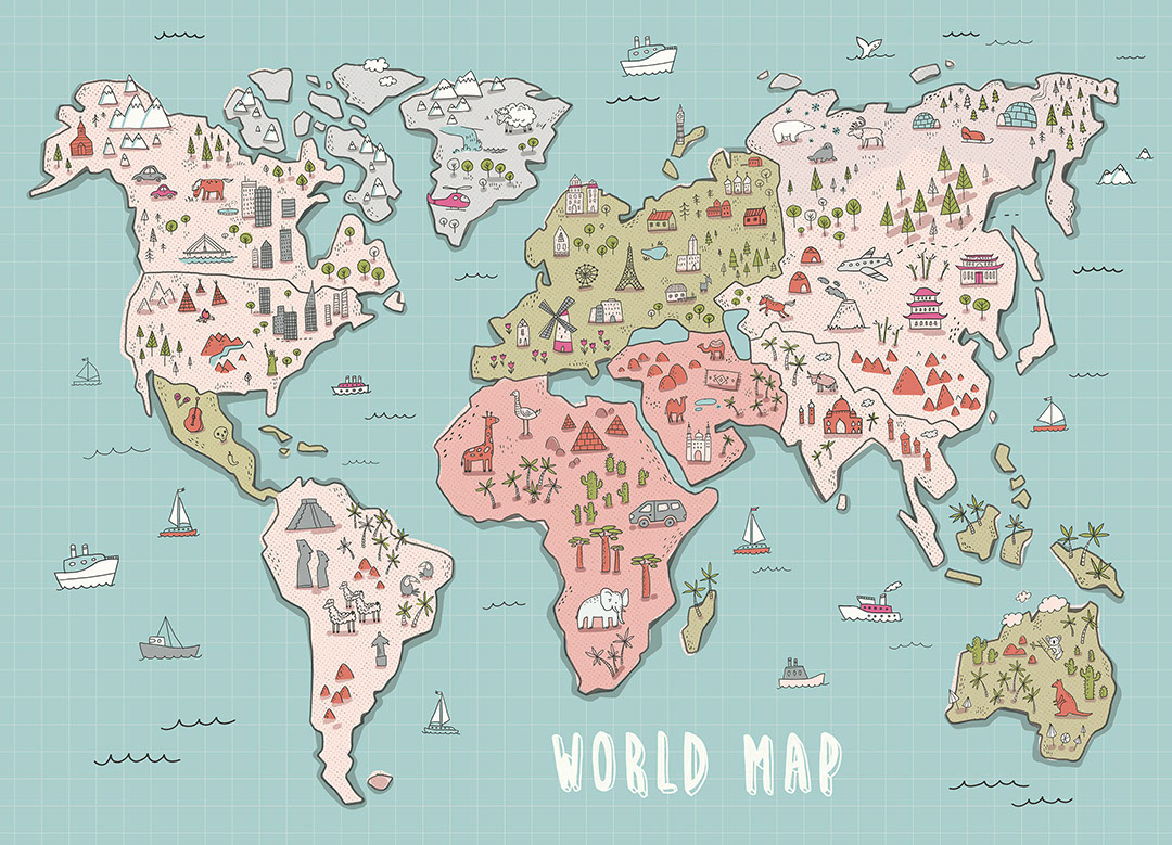 Esploratore colorato mappa del mondo per bambini сarta da parati