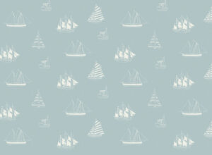 Carta da parati minimalista con motivo di yacht e navi blu per bambini
