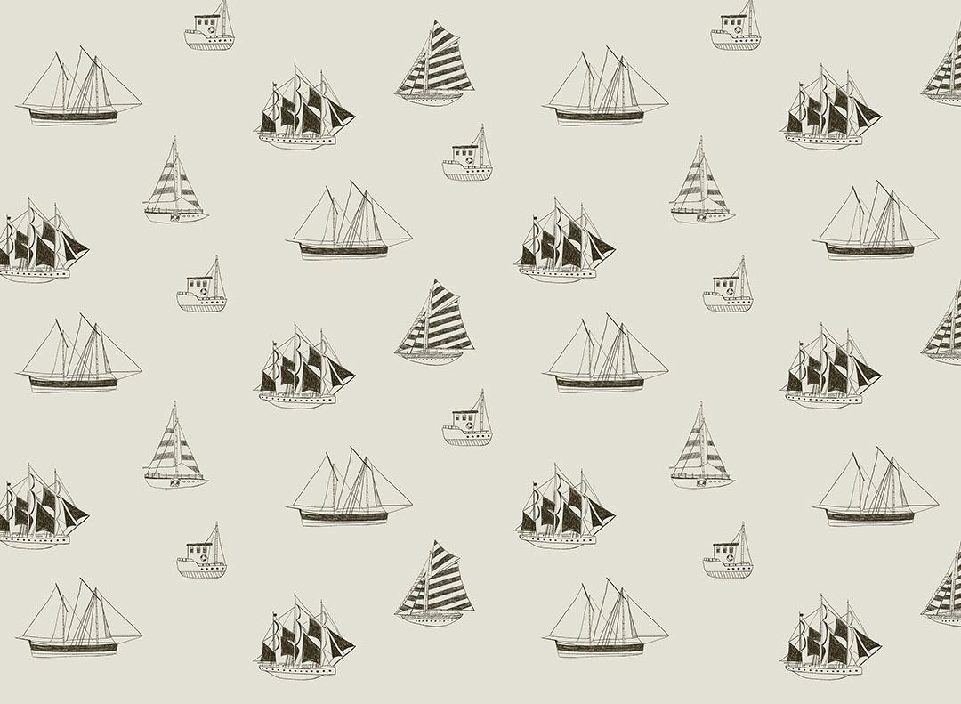 Carta da parati minimalista con motivo di yacht e navi nere per bambini