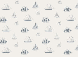 Carta da parati minimalista con motivo di yacht e navi grigie per bambini