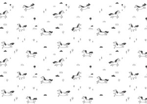 Carta da parati minimalista con motivo pony bianco e nero per bambini