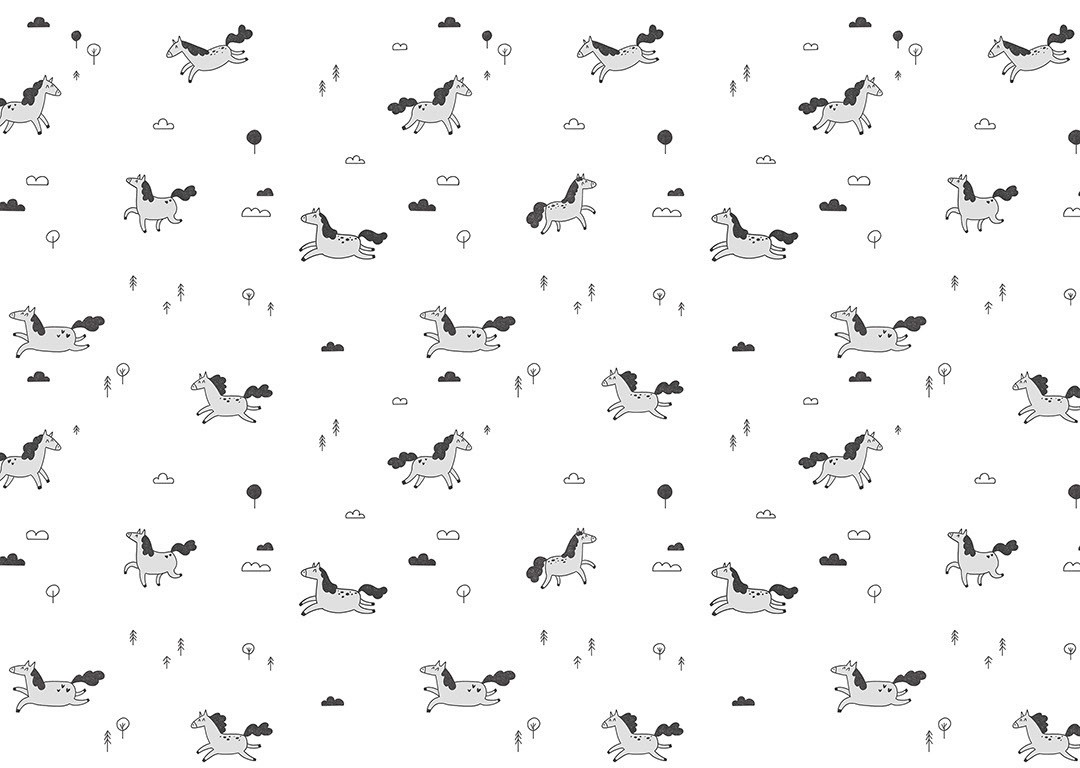 Carta da parati minimalista con motivo pony grigio per bambini