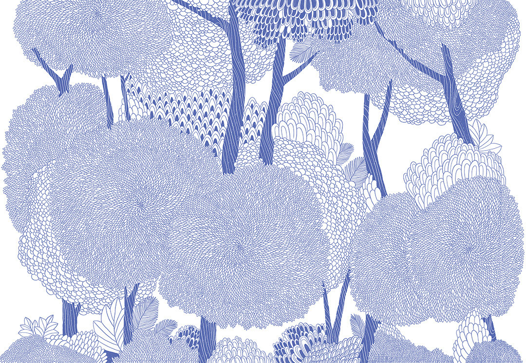 Carta da parati grafico foresta blu